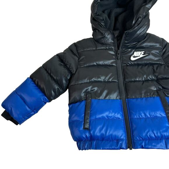 NWT NIKE Full-Zip Puffer Jacket Sz 18 Months Winter Coat Black Blue Warm Cozy - Picture 3 of 8